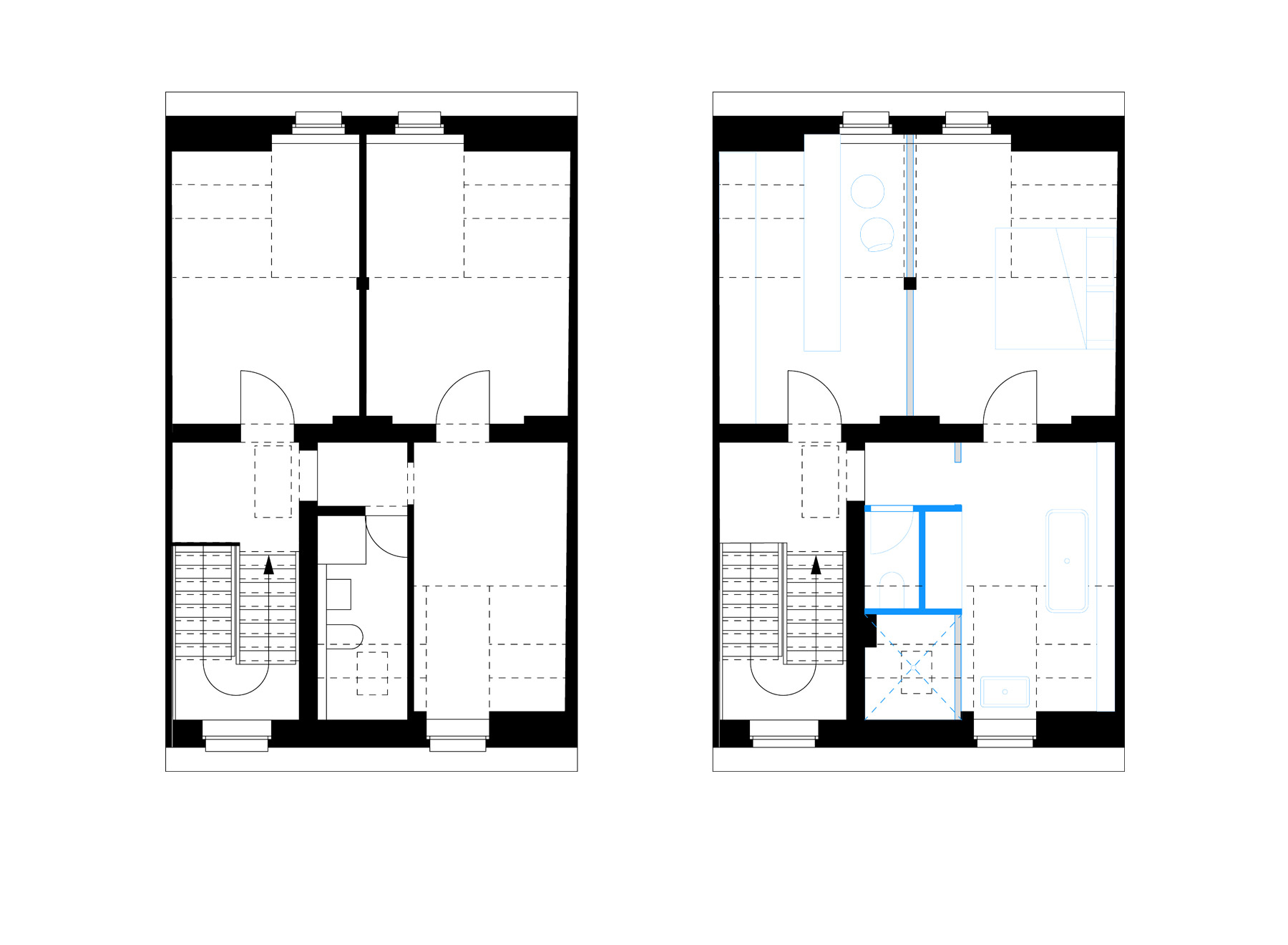 second floor - before and after