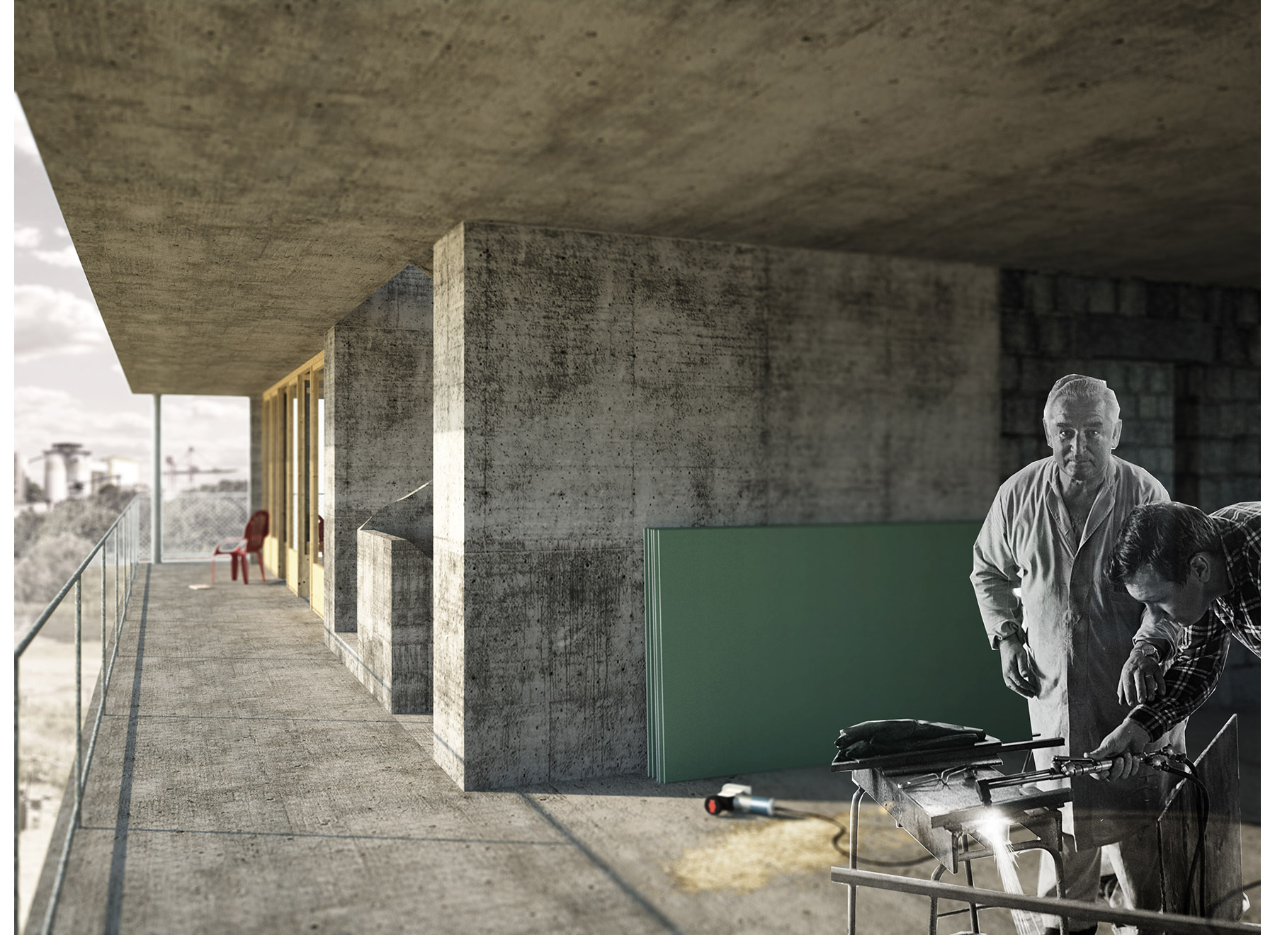 settlers building their apartment