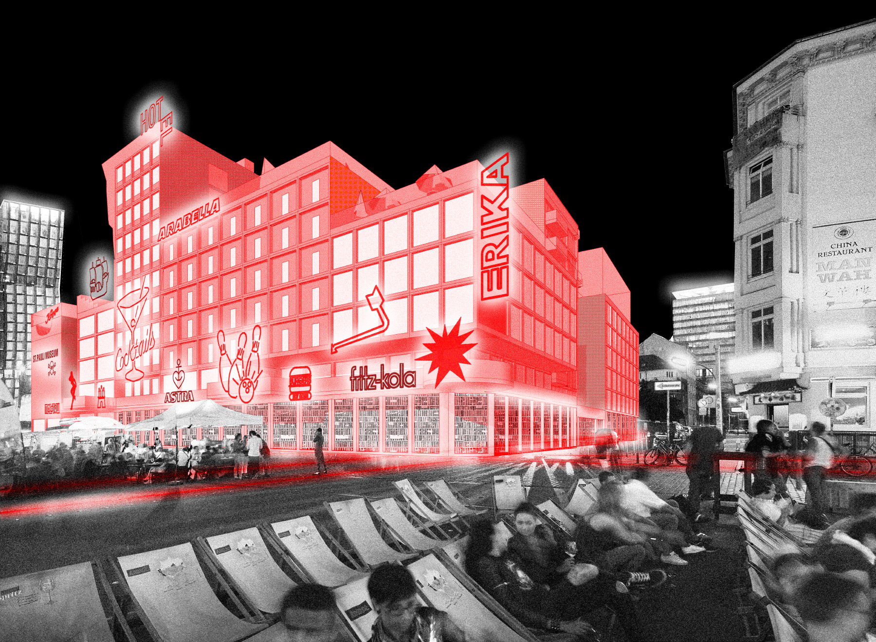 Spielbudenplatz by night