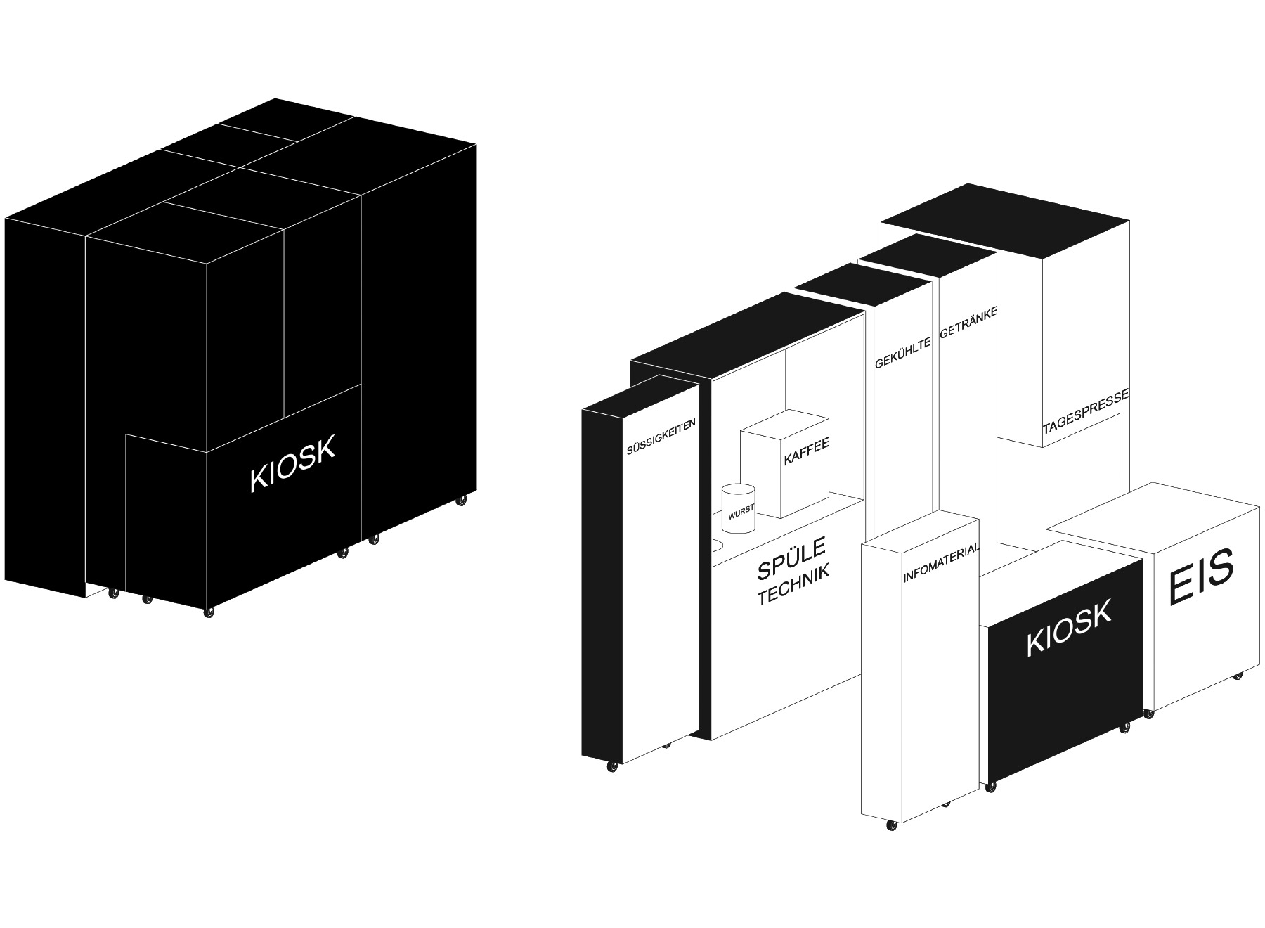 kiosk with flexible furniture